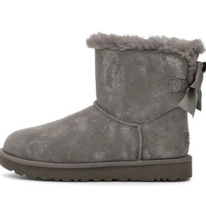 UGG Mini Bailey Bow Glimmer Charcoal Women size 5 NWOT